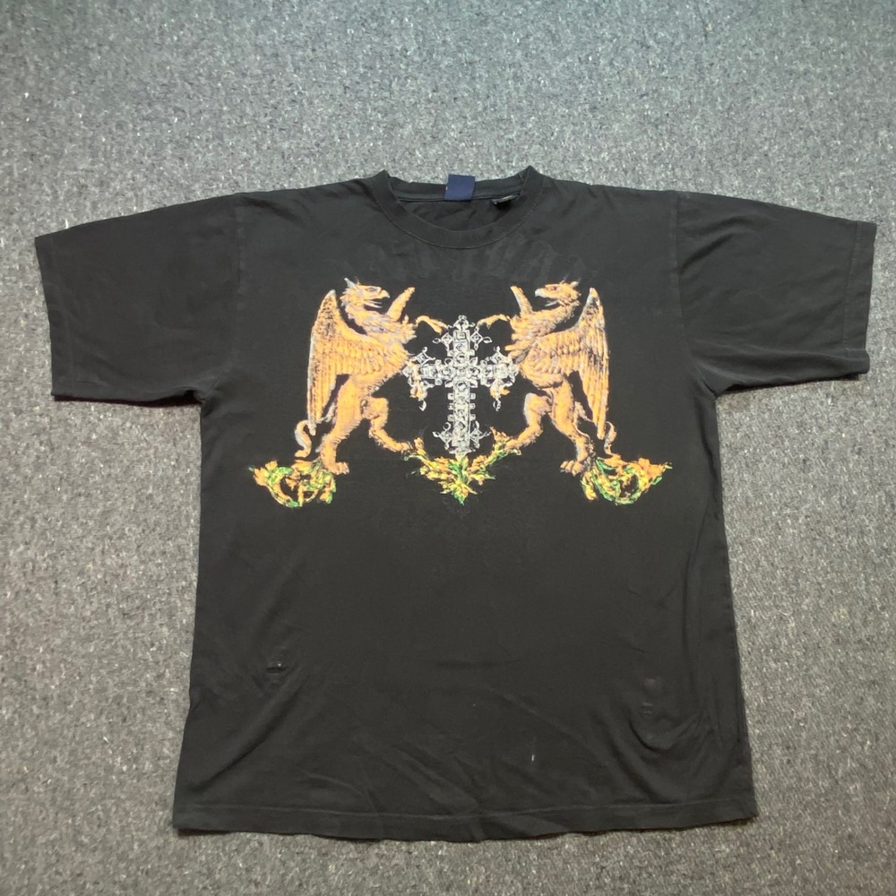 Karl Kani Gold Griffin Cross Shirt Sz L Mens Black Y2K Streetwear Gothic Graphic